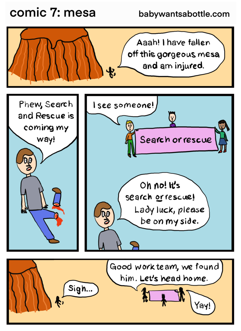 Comic about a fellow who fell off a mesa
